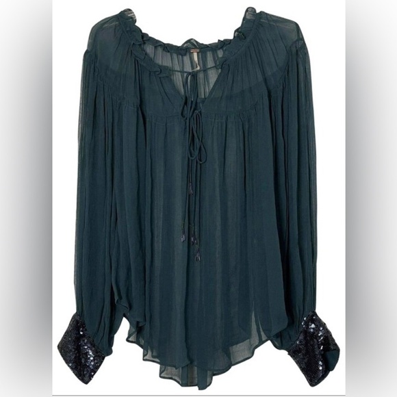 Free People Tops - Free People sheer long-sleeve top with sequin dream cuff